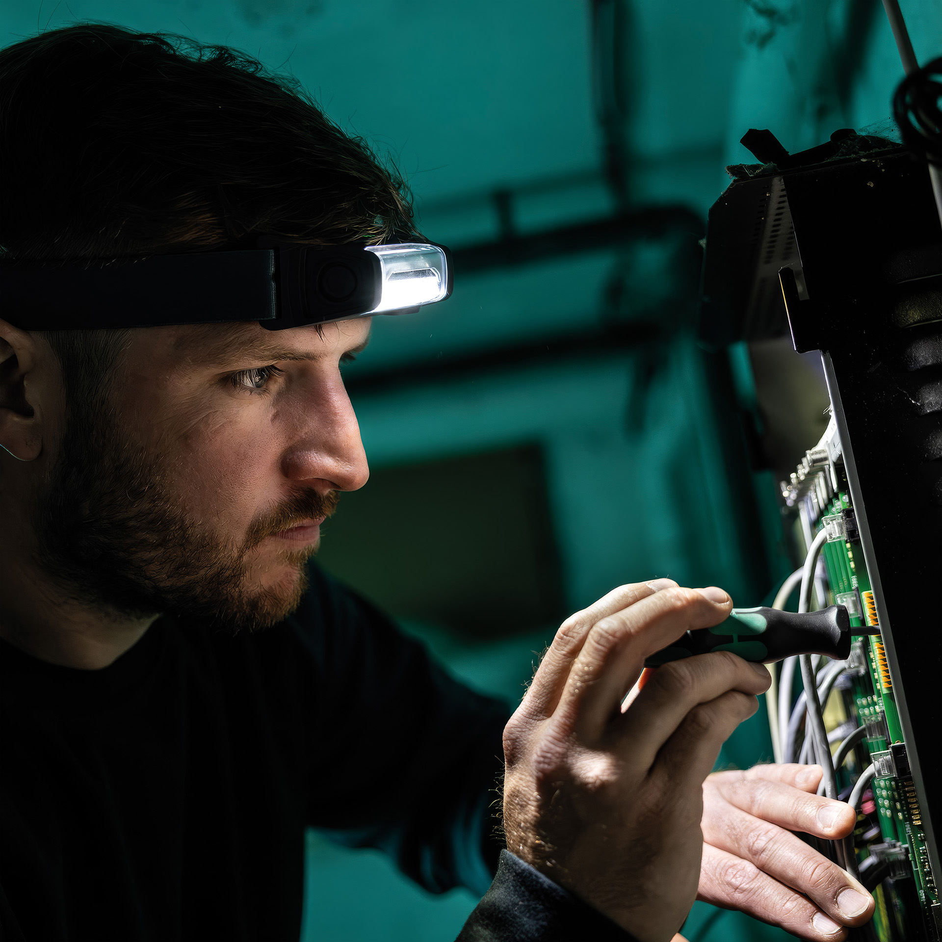 I-VIEW Akku-Stirnlampe mit Sensorsystem im Einsatz